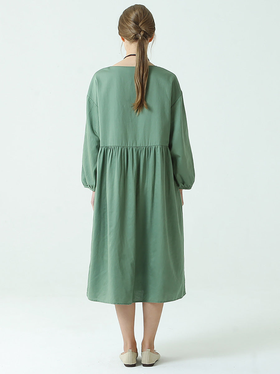 Plus Size Linen Cotton Pleated Spring Long Sleeve Dress Secondary image