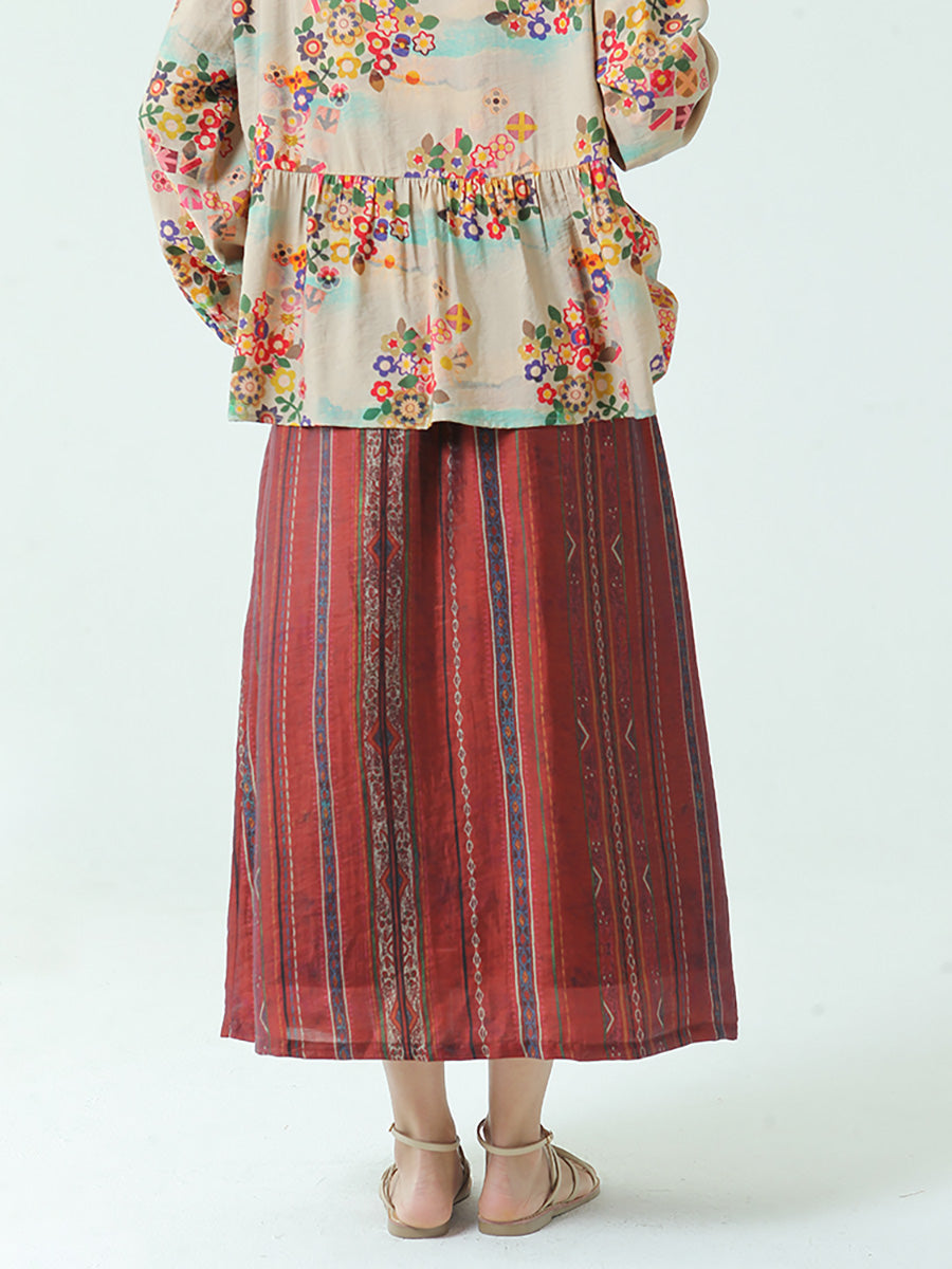 Plus Size Stripe Tencel Spring Summer Elastic Waist Loose Skirt Secondary image
