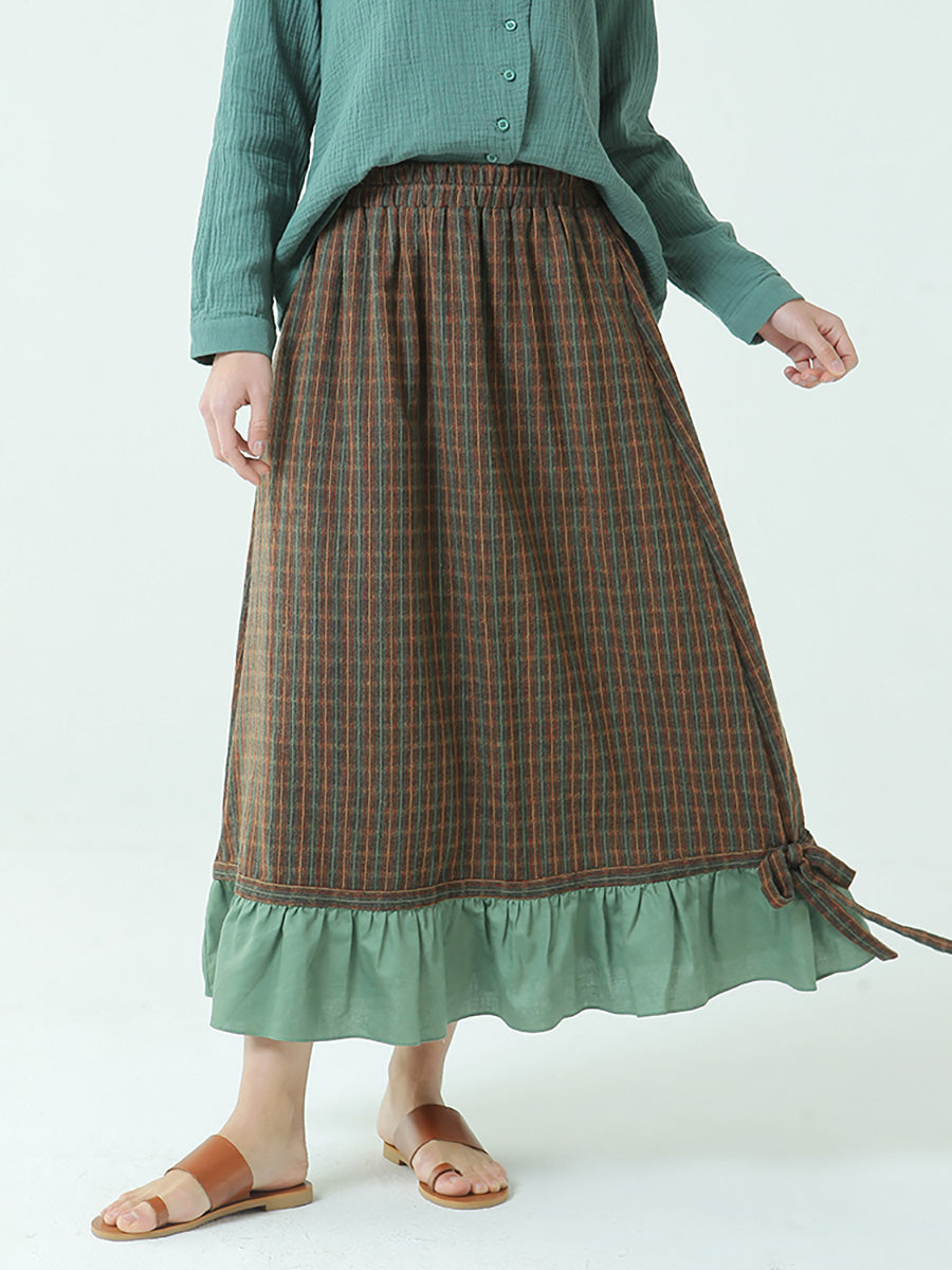 Plus Size Spring Elastic Waist Plaid Loose Vintage Long Skirt M-2XL Main image