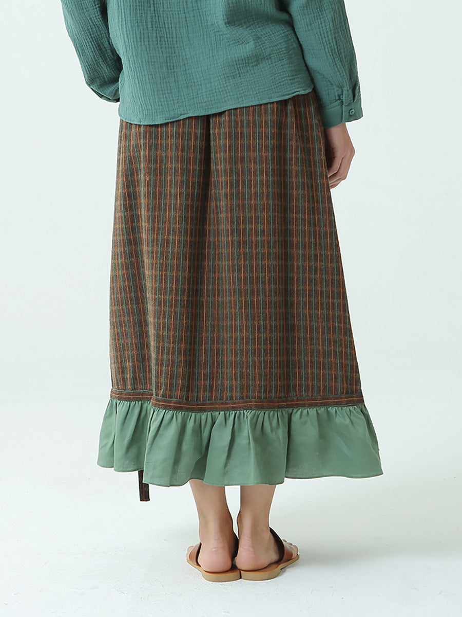 Plus Size Spring Elastic Waist Plaid Loose Vintage Long Skirt M-2XL Secondary image