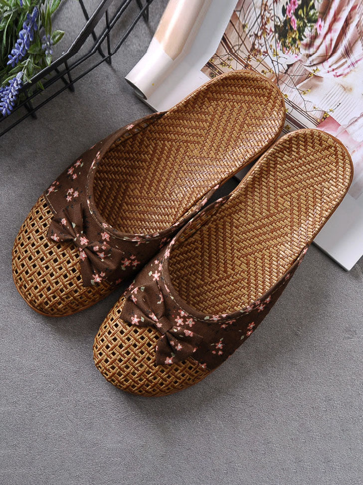 Floral Bowknot Splicing Linen Slippers Secondary image