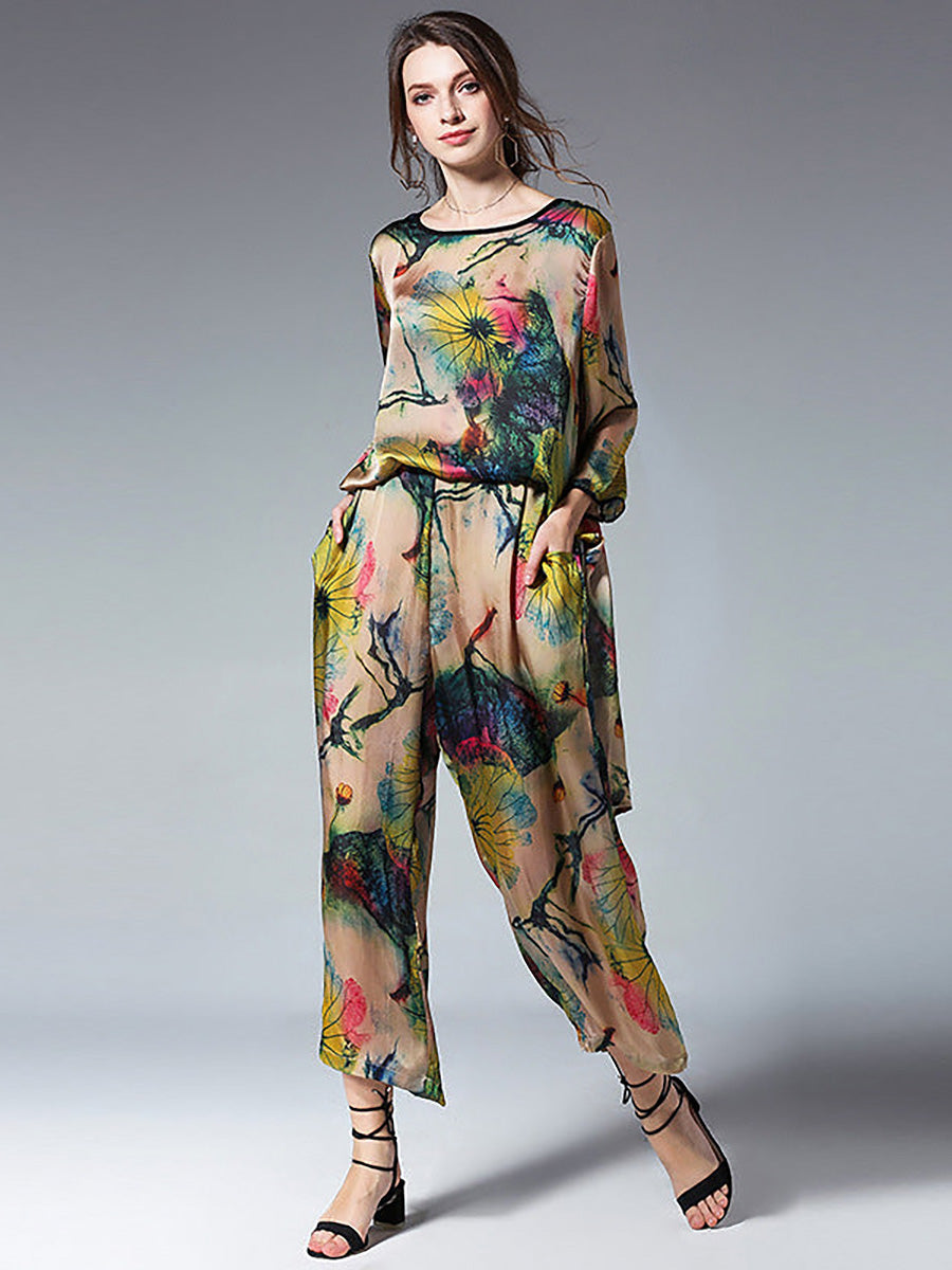 Plus Size Loose Floral Shirt And Wide Leg Pants Secondary image