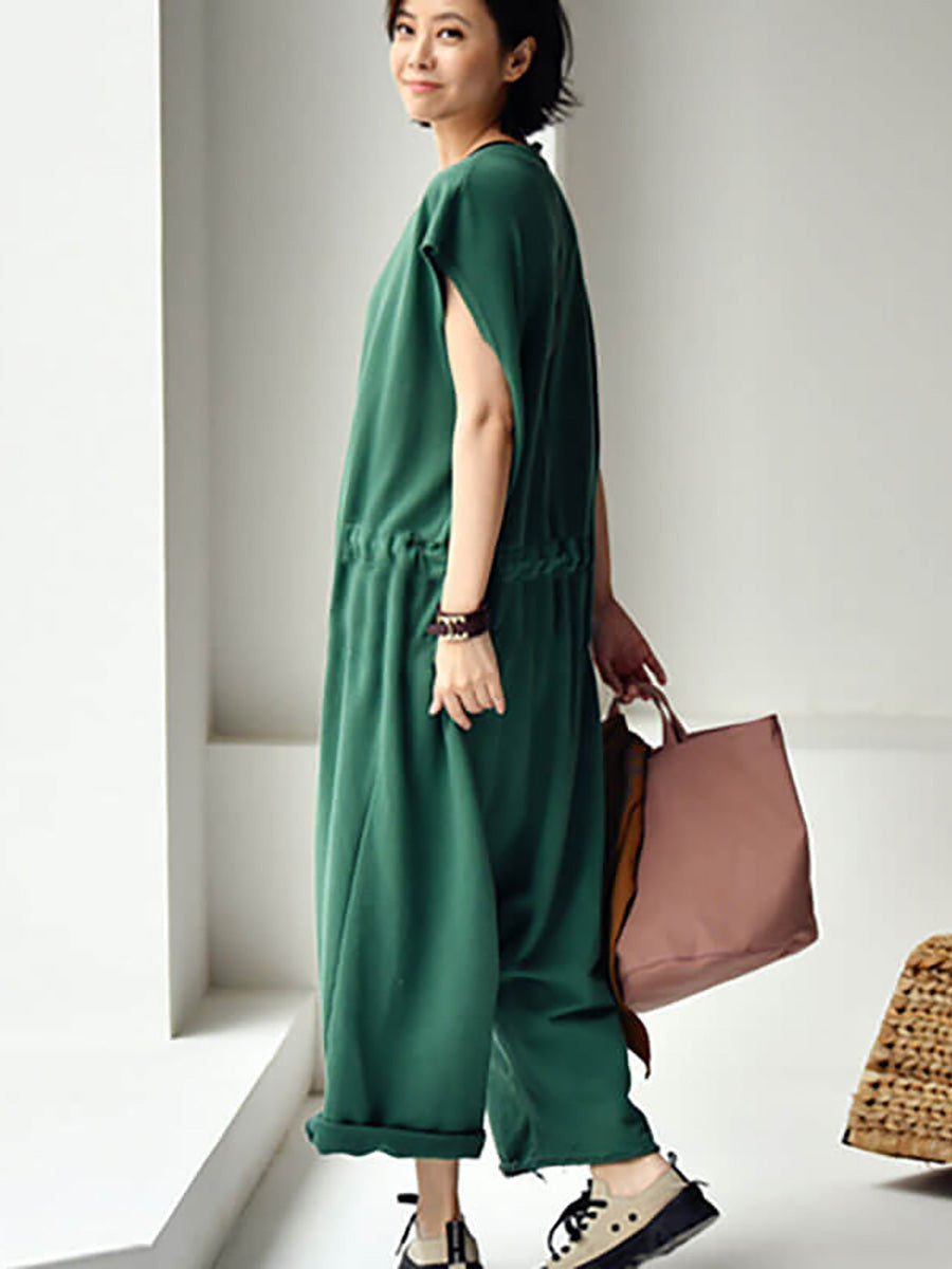 Plus Size - 100% Cotton Solid Color Drawstring Jumpsuits Secondary image