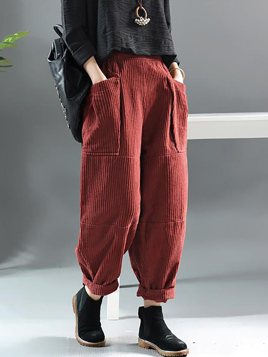 Plus Size Spring Retro Corduroy Solid Color Pants Secondary image