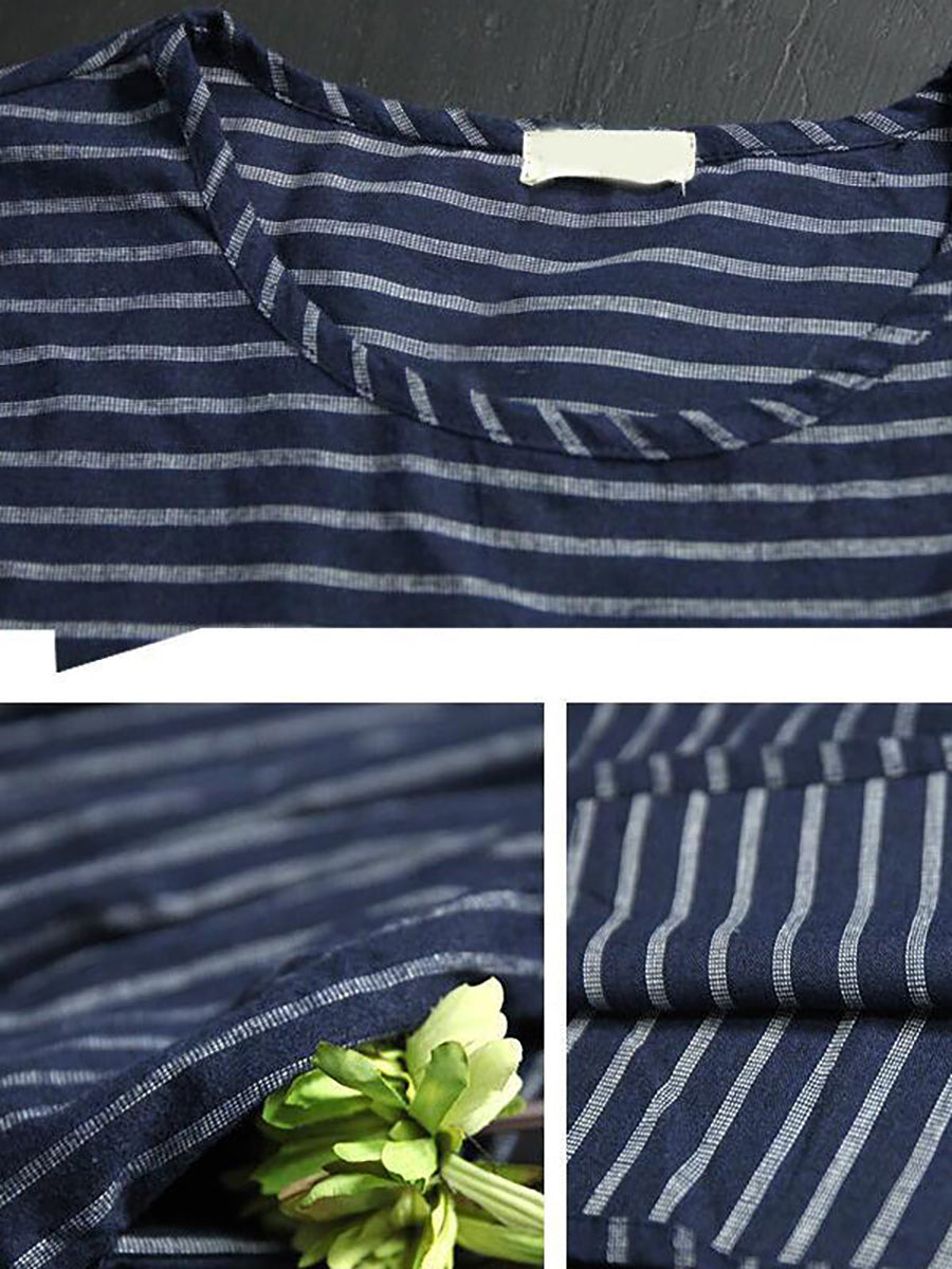 Plus Size - Casual Loose Stripe Long Sleeve Dress