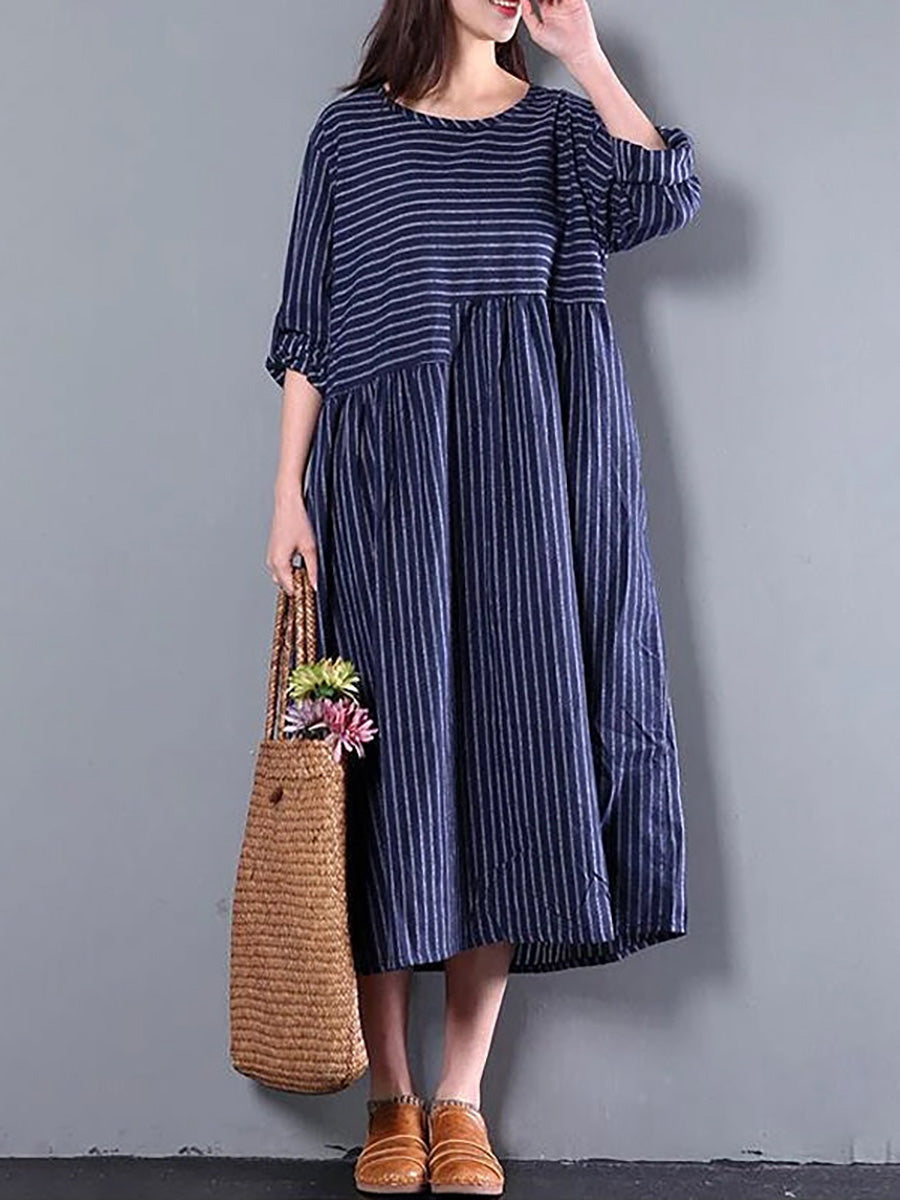 Plus Size - Casual Loose Stripe Long Sleeve Dress Main image