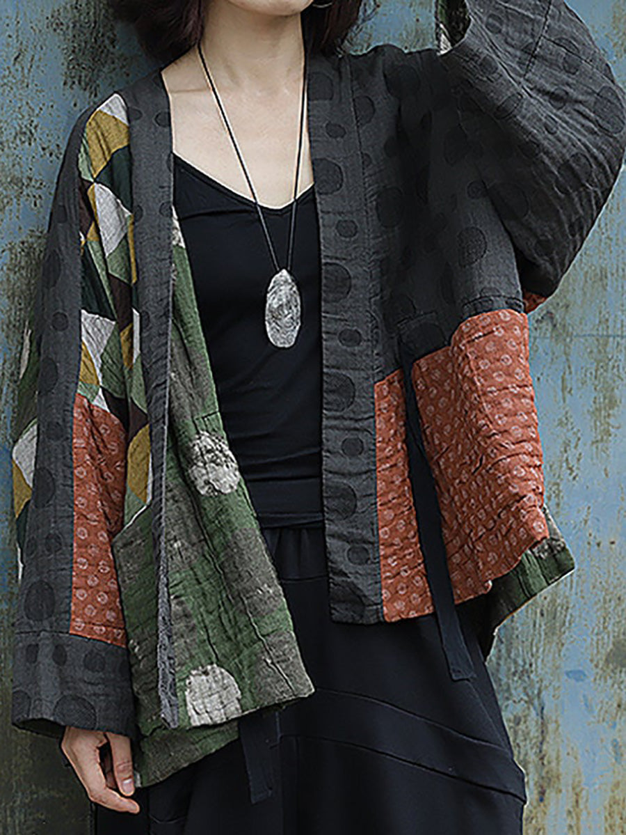 Plus Size Irregular Geometric Pattern Retro Cotton Coat Secondary image