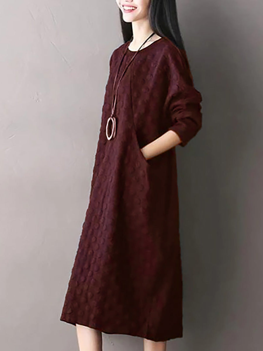 Plus Size Polka Dot Stretch Long Sleeve Dress