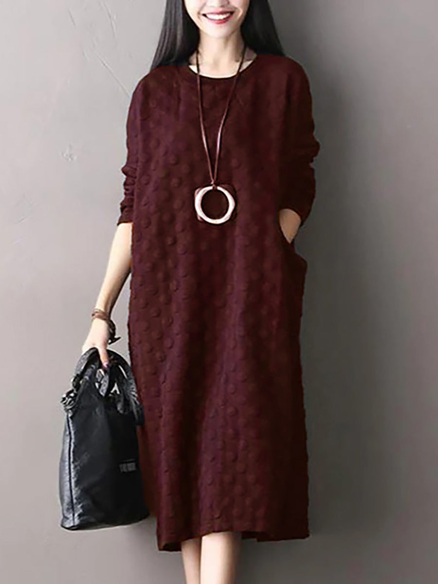 Plus Size Polka Dot Stretch Long Sleeve Dress
