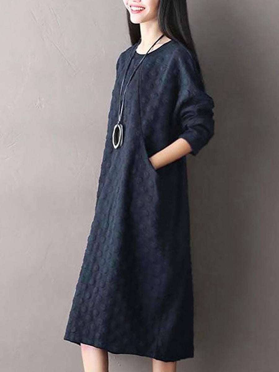Plus Size Polka Dot Stretch Long Sleeve Dress