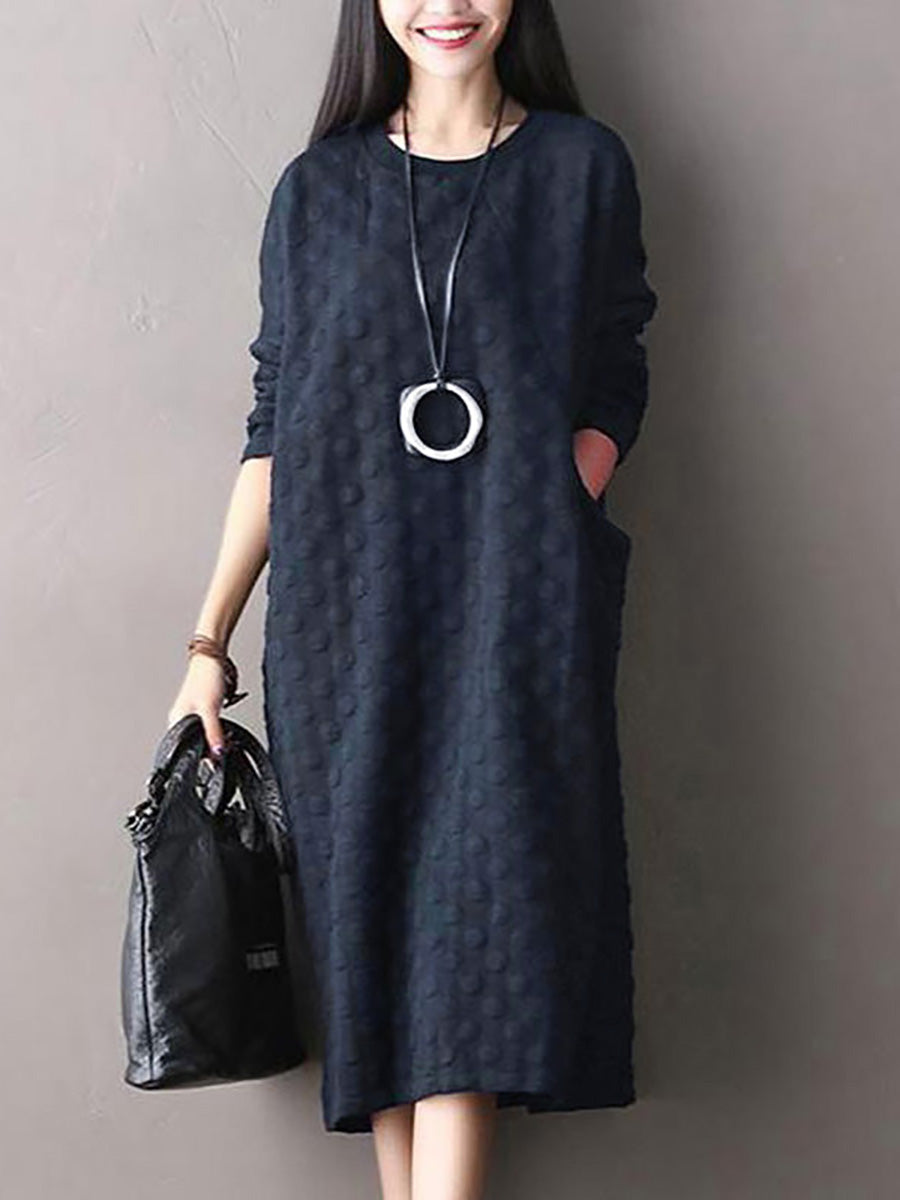 Plus Size Polka Dot Stretch Long Sleeve Dress Secondary image
