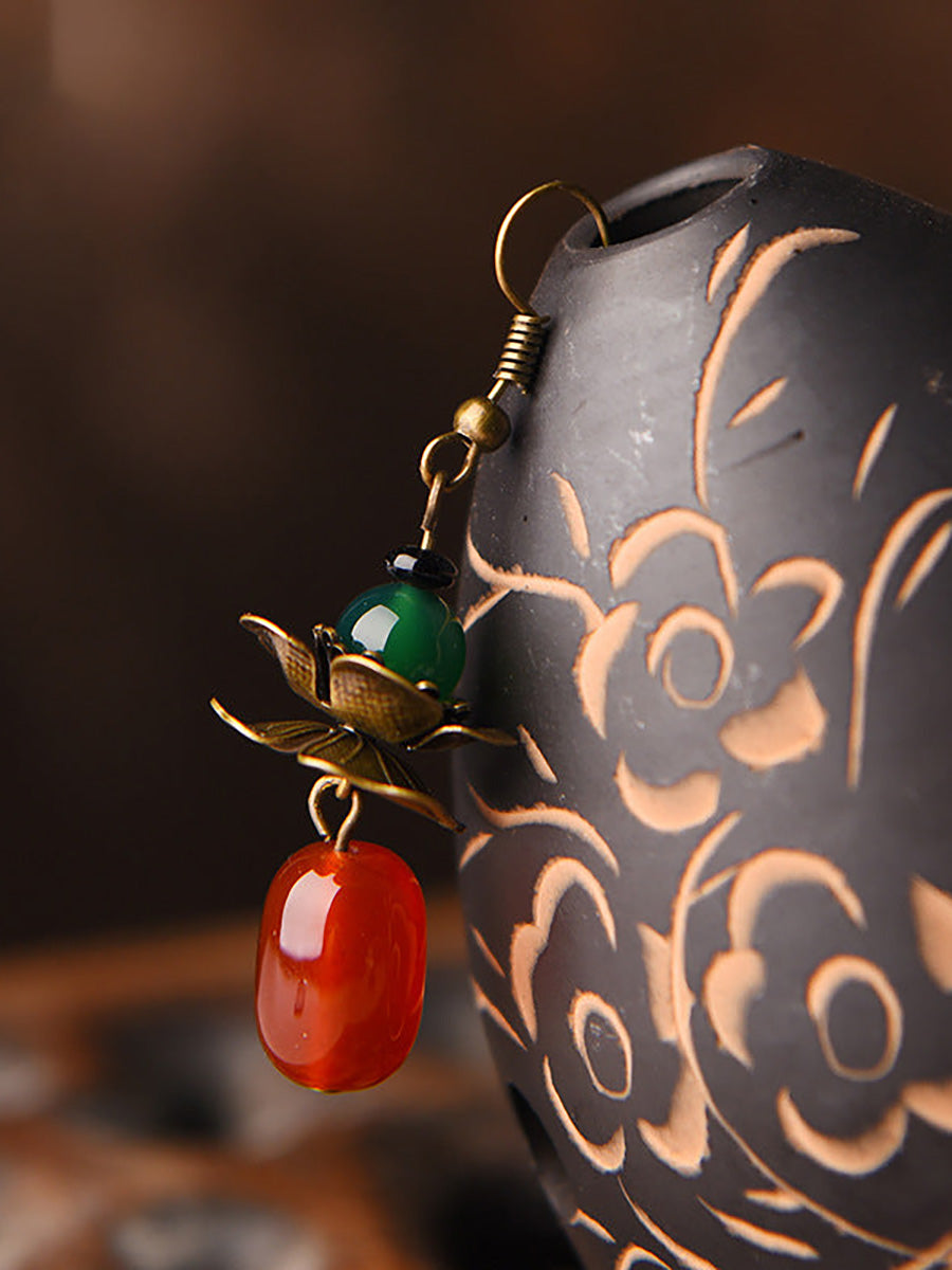 (2 Pairs )Retro Alloy Flower Red Agate Earrings Secondary image