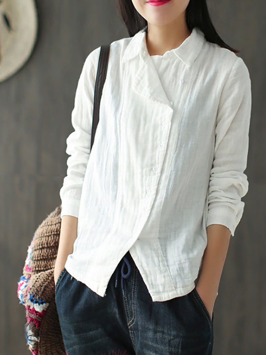 Plus Size - Retro  Solid Color Long Sleeve 100% Cotton Shirt Secondary image