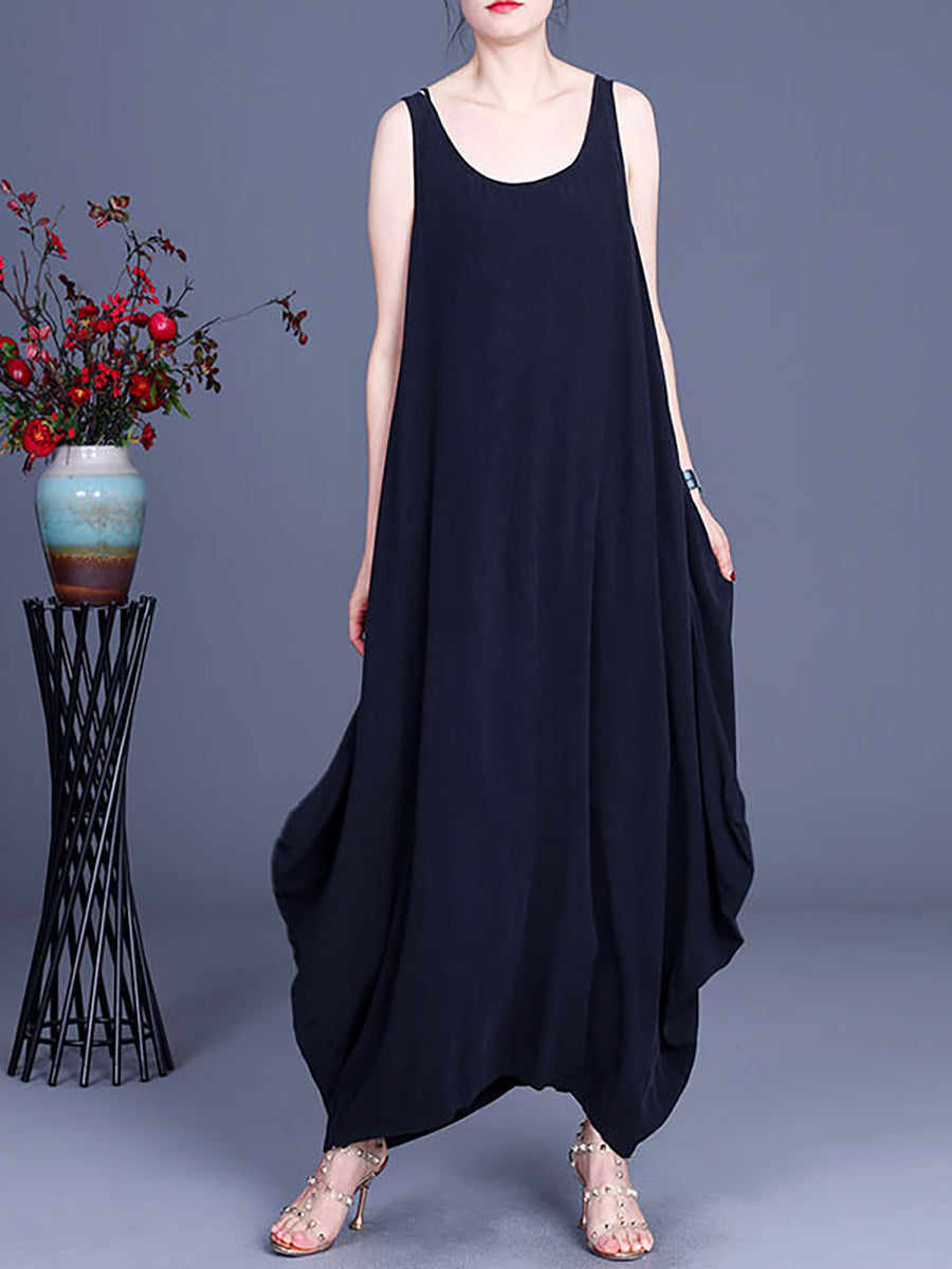 Casual Solid Color Pleated Sleeveless Maxi Dress Secondary image
