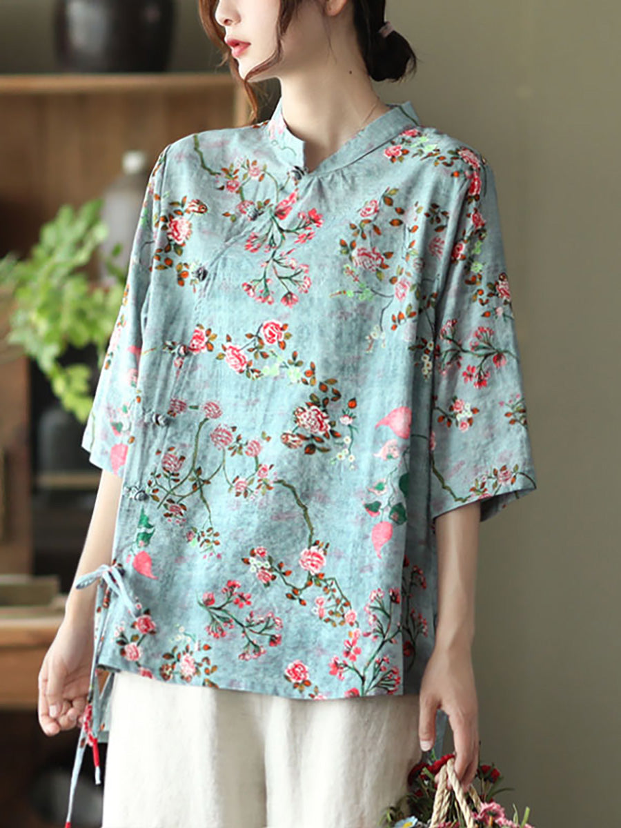 Plus size - Cotton Floral Irregular Vintage Shirt