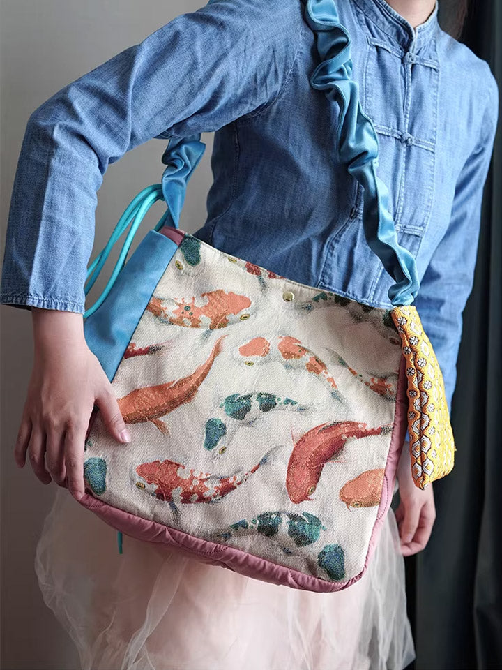 Casual Ethnic Koi Jacquard Spliced Crossbody Bag