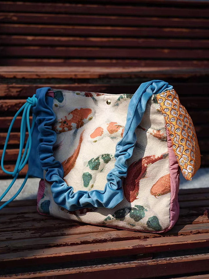 Casual Ethnic Koi Jacquard Spliced Crossbody Bag