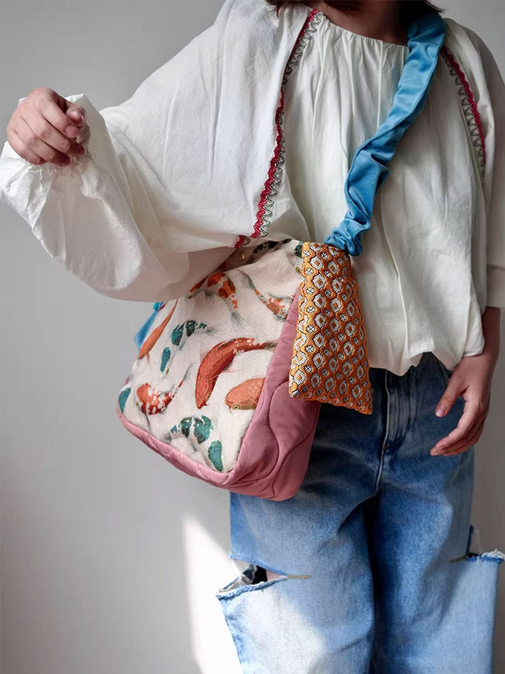 Casual Ethnic Koi Jacquard Spliced Crossbody Bag