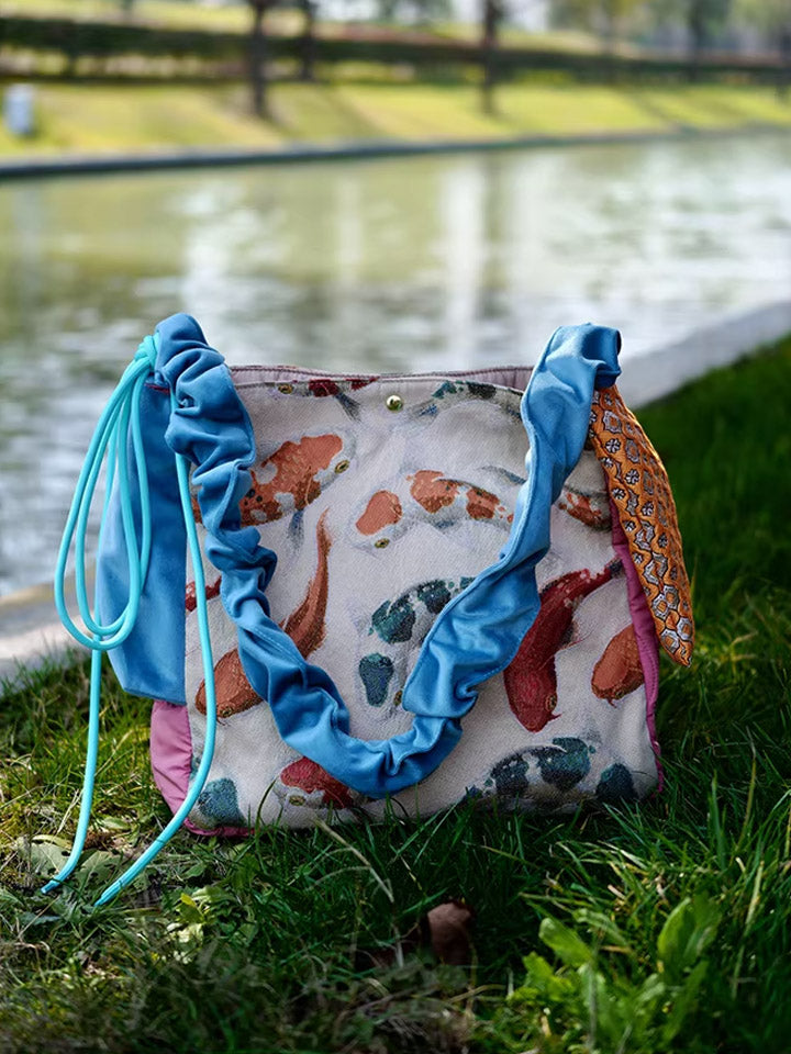 Casual Ethnic Koi Jacquard Spliced Crossbody Bag Main image