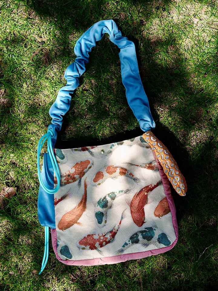 Casual Ethnic Koi Jacquard Spliced Crossbody Bag