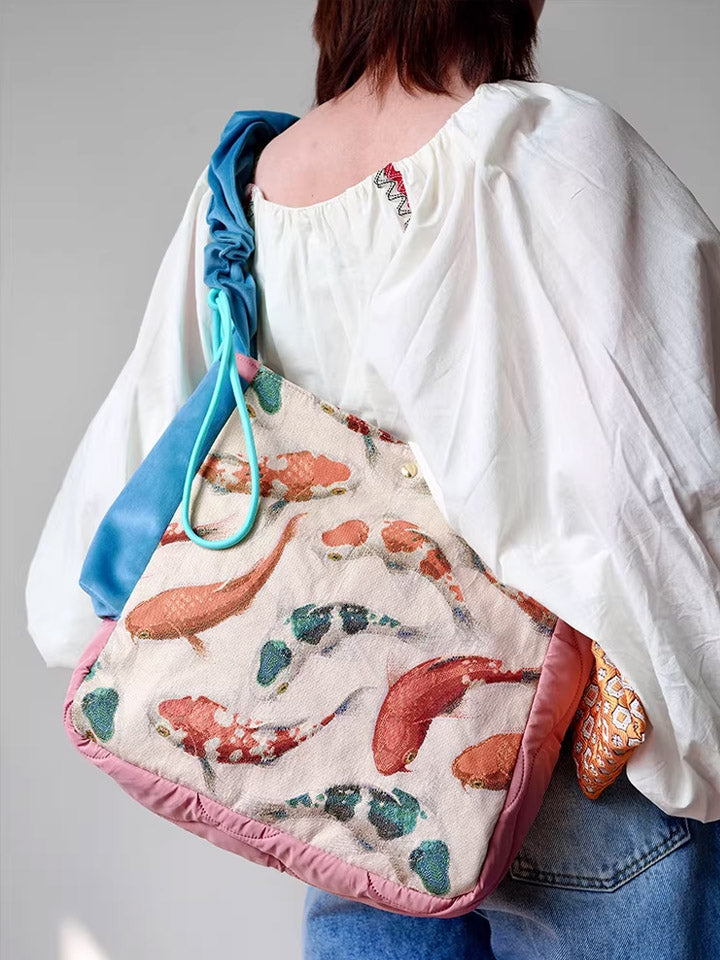 Casual Ethnic Koi Jacquard Spliced Crossbody Bag