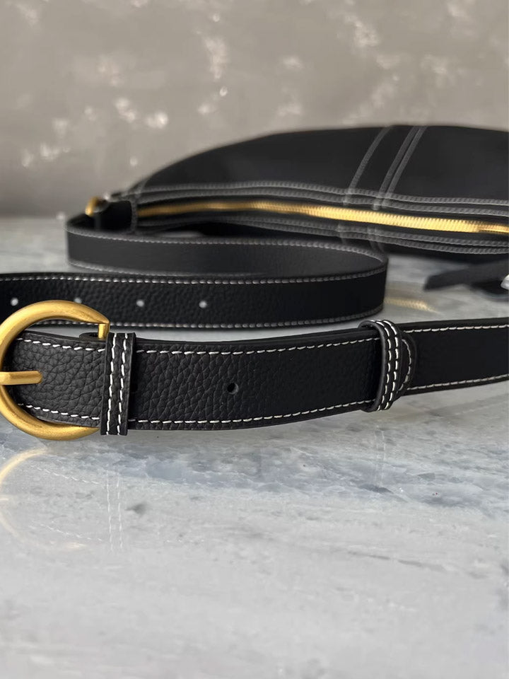 Black Leather Crescent Shoulder Bag