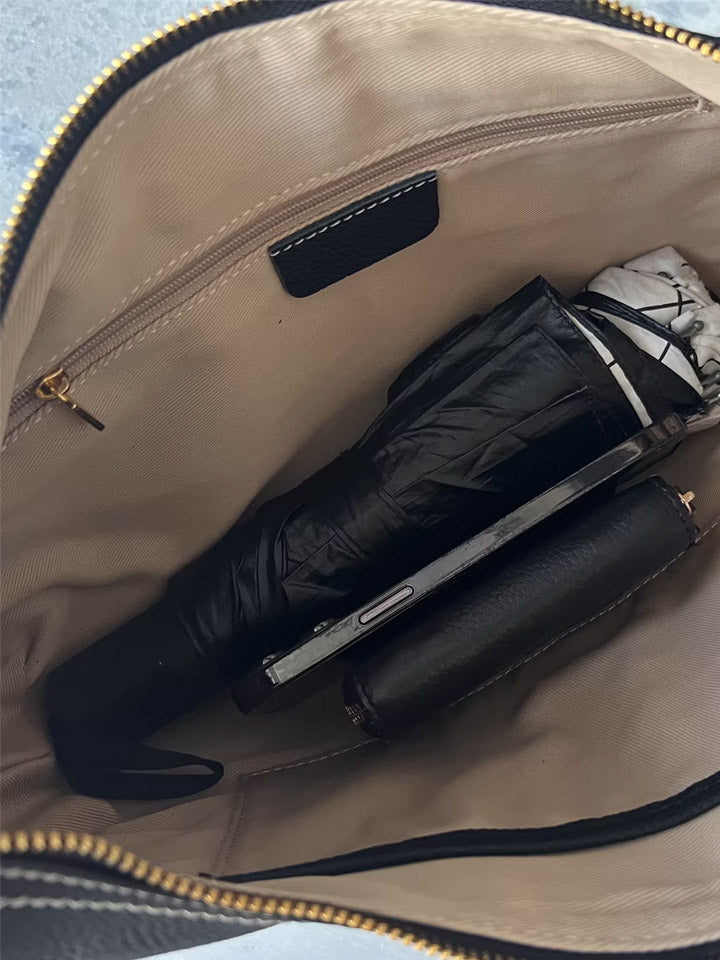 Black Leather Crescent Shoulder Bag