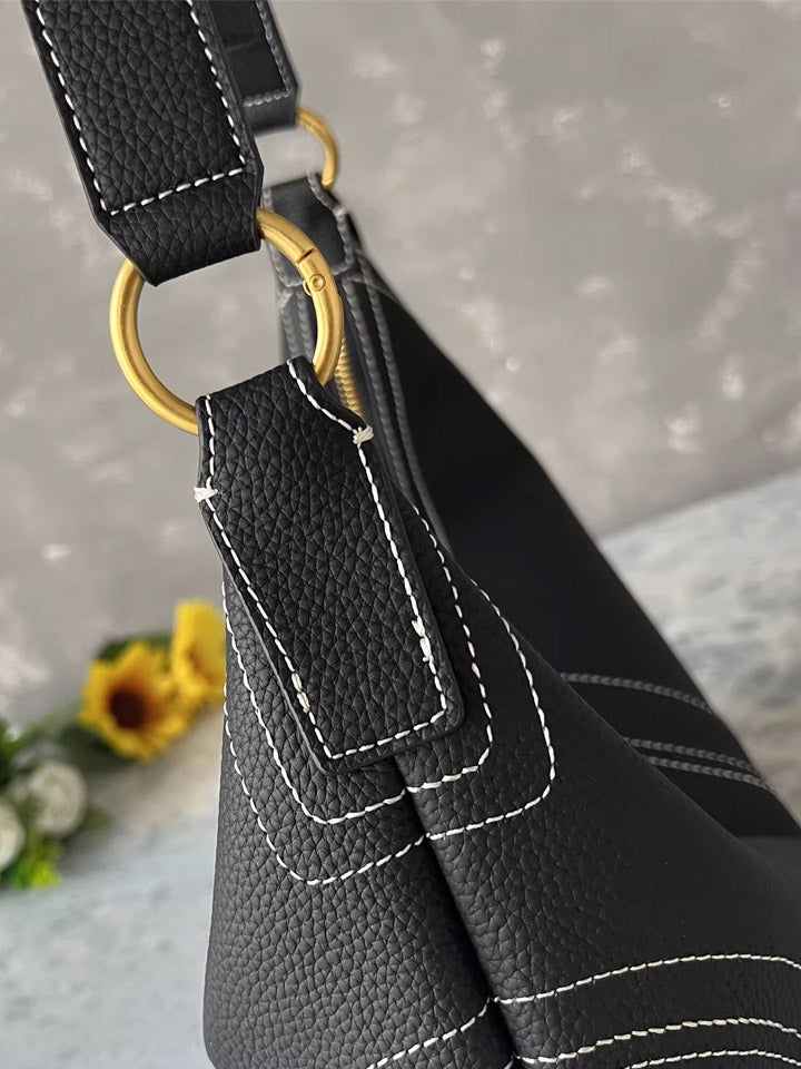 Black Leather Crescent Shoulder Bag