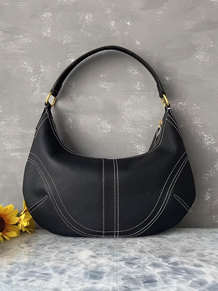 Black Leather Crescent Shoulder Bag Secondary image
