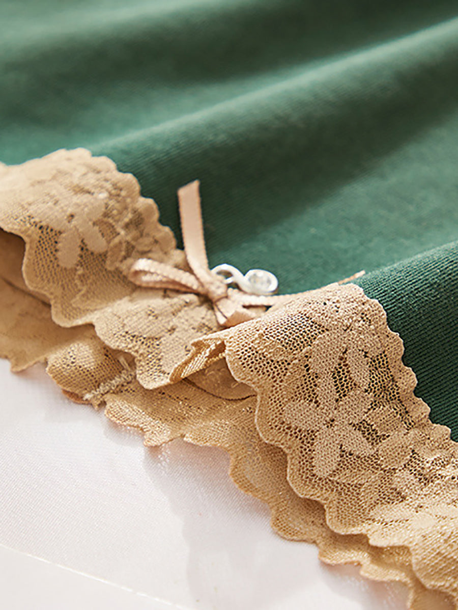 5 Pieces Women Flower Lace Spliced High Waist Underwear