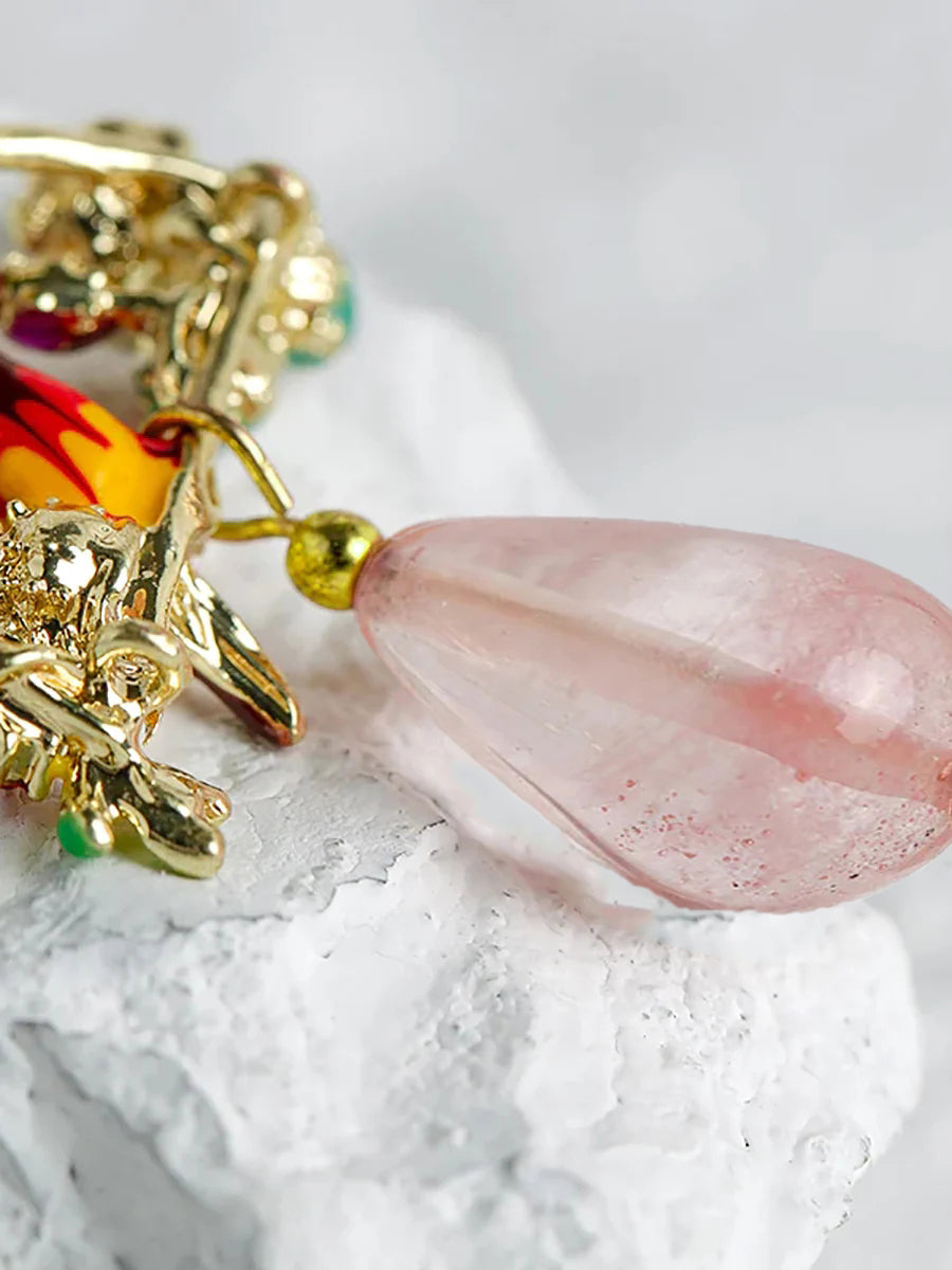 Bird And Flower Chalcedony Pendant Earrings