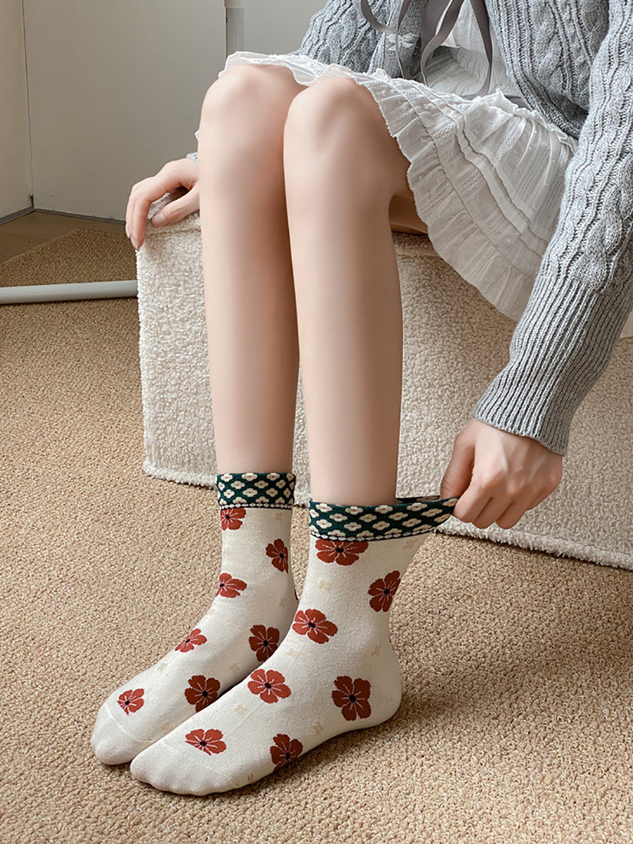 5 Pairs Women Artsy Flower Cotton Socks