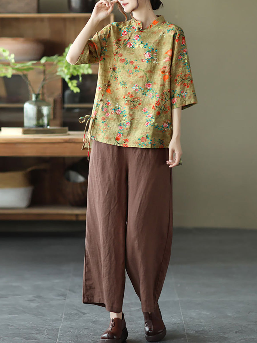 Plus size - Cotton Floral Irregular Vintage Shirt