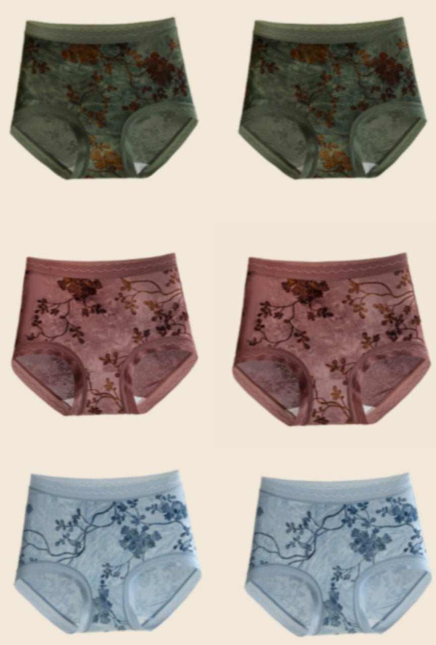 6 Pieces Women Flower Jacquard High Waist Underwear